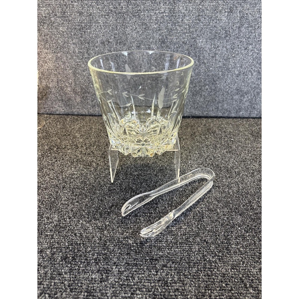 Vtg~Princess House Highlights Ice Bucket & Tongs #874~Lead Crystal